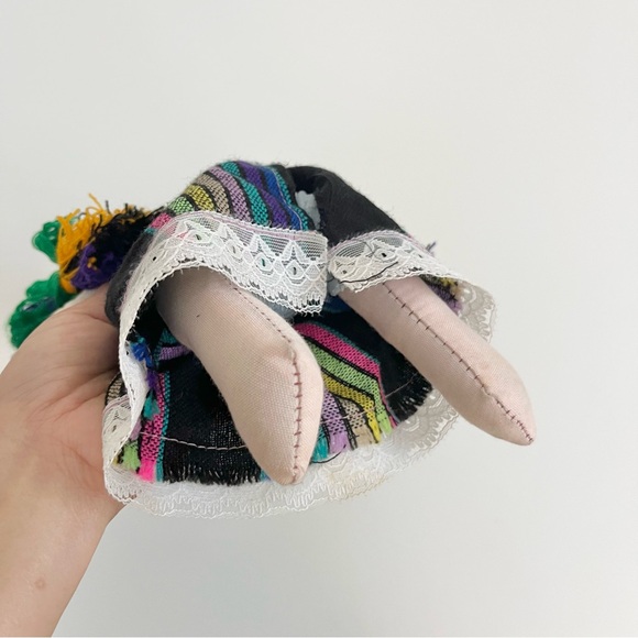 Vintage Handcrafted Mexican Girl Doll Stuffed Posable 8 Inches Traditional Dress - Picture 6 of 7